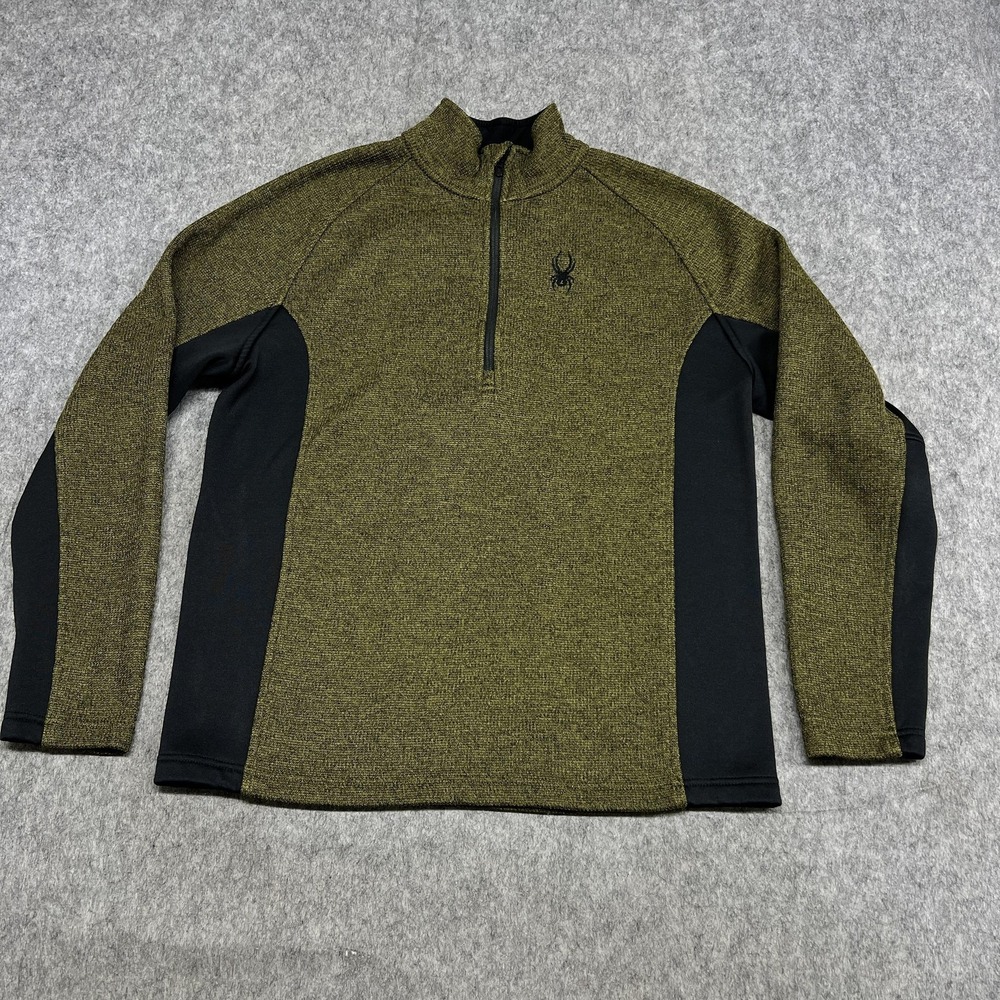 Spyder Pullover Mens Large Green 1/4‎ Zip Fleece Ski Midlayer Raglan Warm